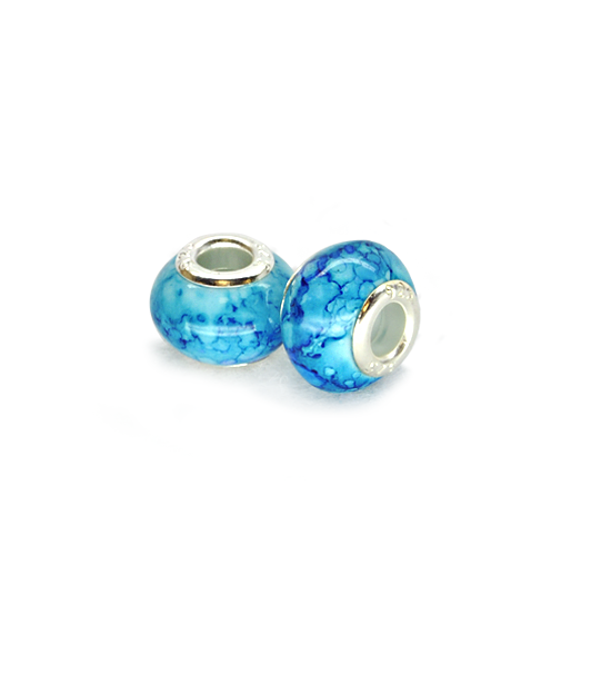 Donut bead similar "granite" (2 pieces) 14x10 mm - Turquoise